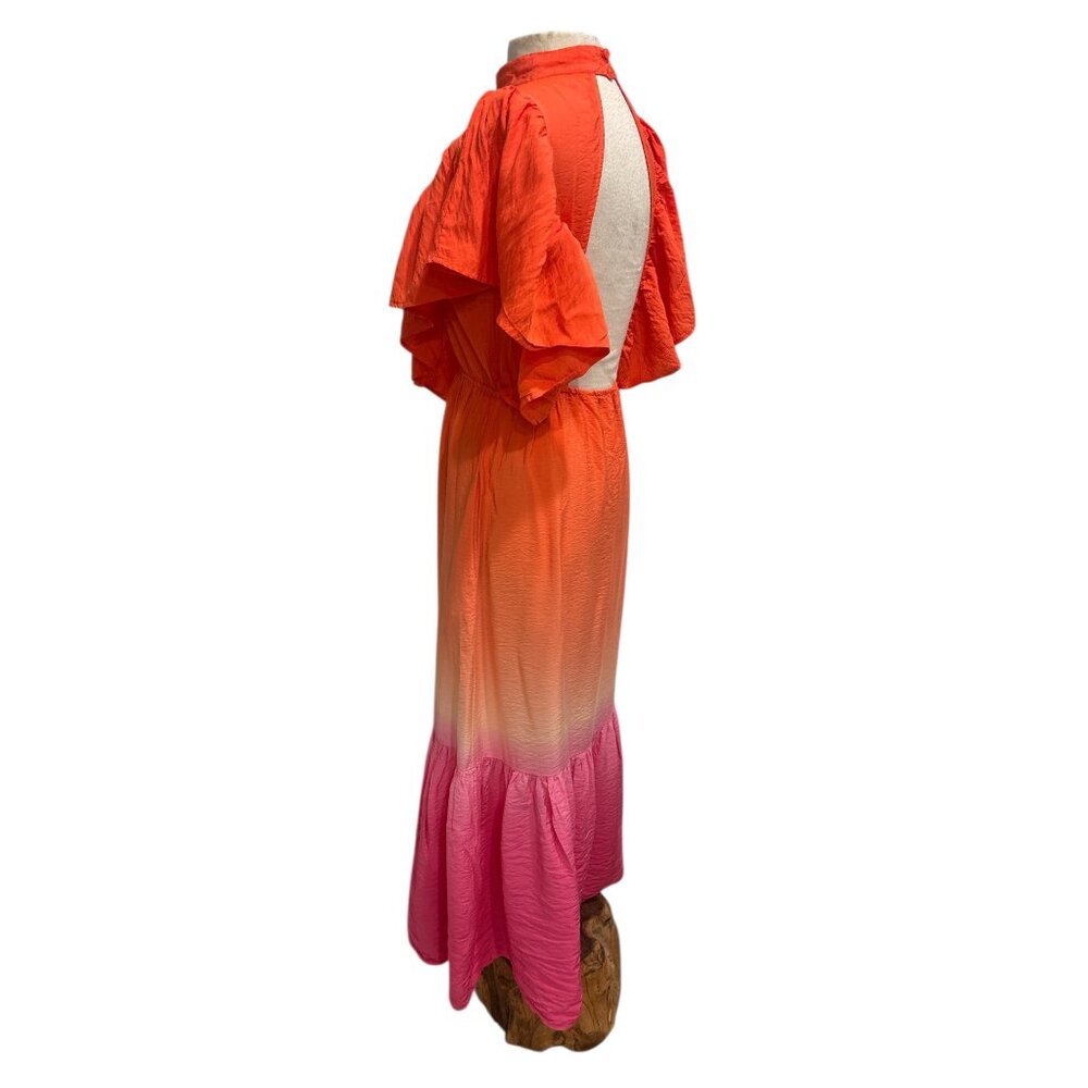 Young Fabulous & Broke Ombré Maxi Dress Open Back Ruffle Coral Pink M - Picture 3 of 11